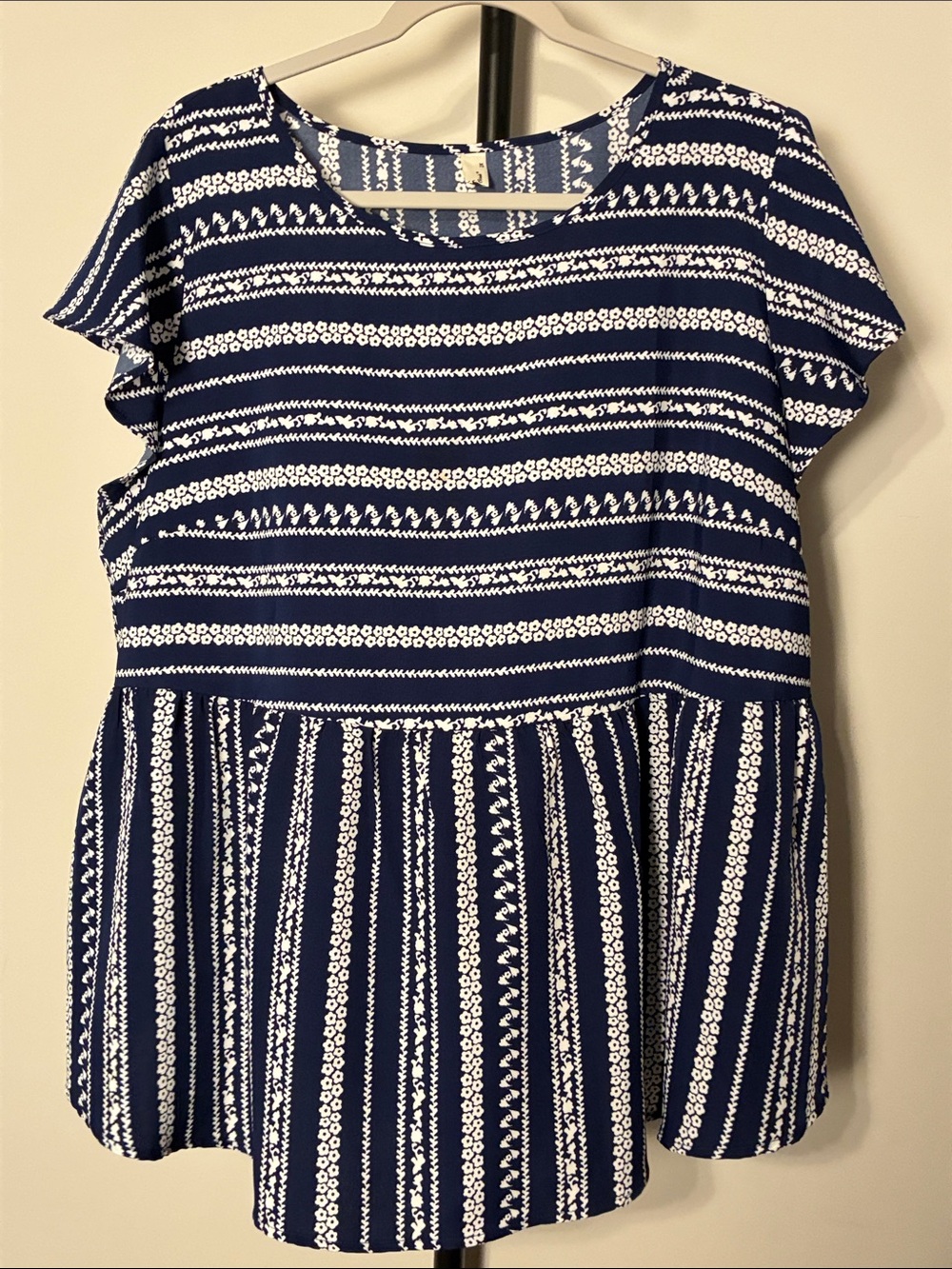 Agnes Orinda Navy White Striped Peplum Top Womens‎ 2X Short Sleeve Boho Blouse